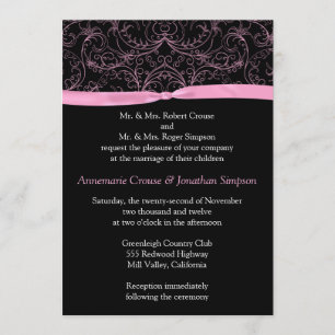Pink Scrolls and Ribbon Wedding Invitation