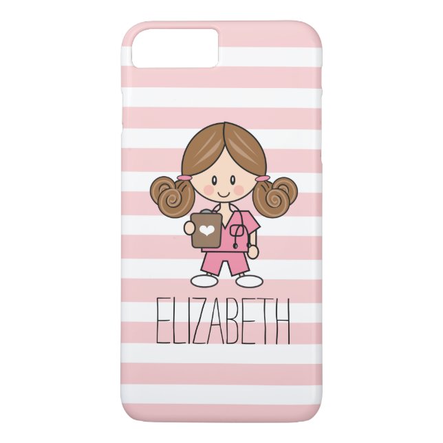 Pink Scrubs Nurse iPhone 7 Plus Case Brunette (Back)