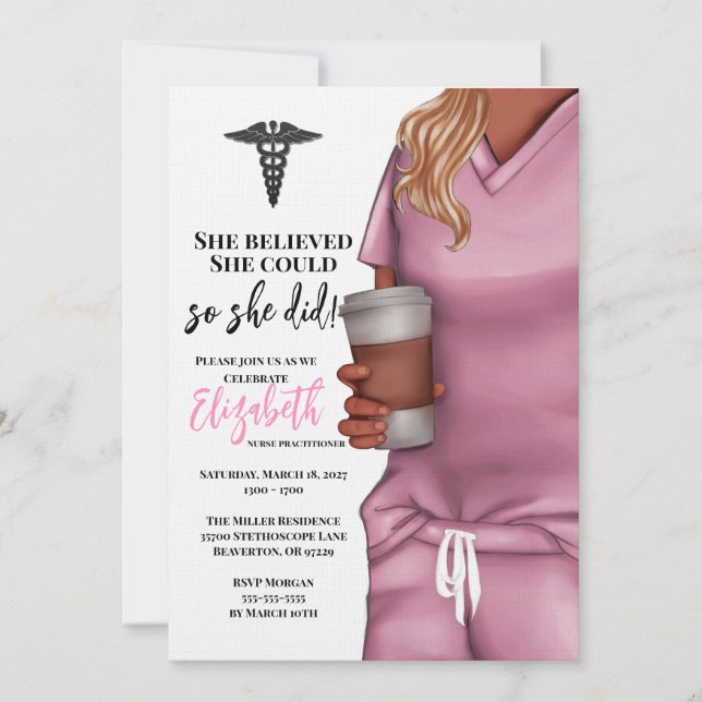 Pink Scrubs Nursing School Graduation Invitation (Front)