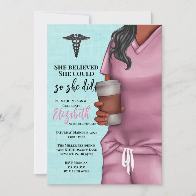Pink Scrubs Nursing School Graduation Invitation (Front)