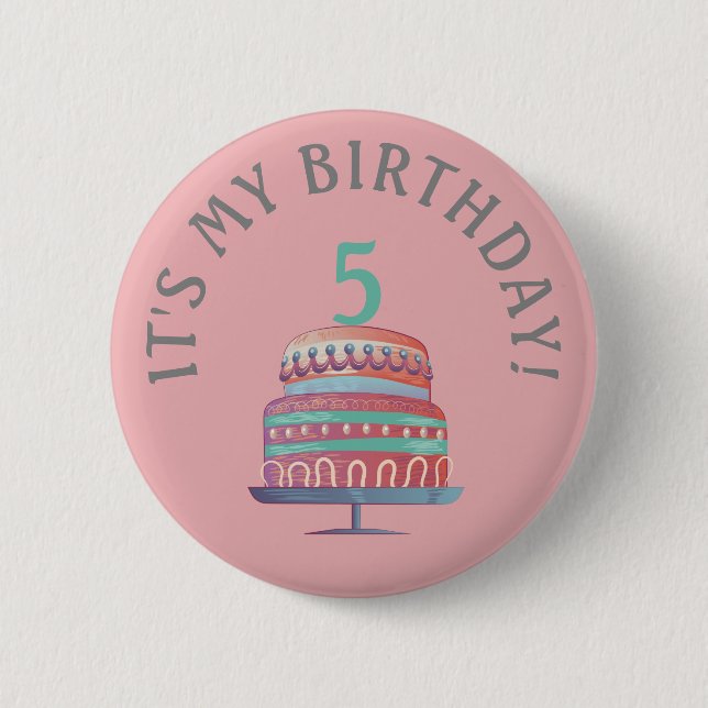 Pink Sea Foam Green Birthday Cake Age Button (Front)