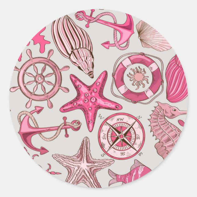 Pink Sea Pattern Classic Round Sticker (Front)