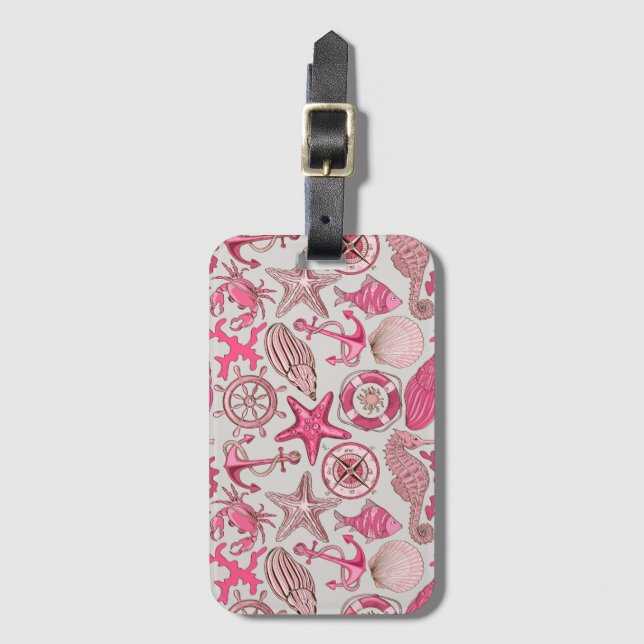 Pink Sea Pattern Luggage Tag (Front Vertical)