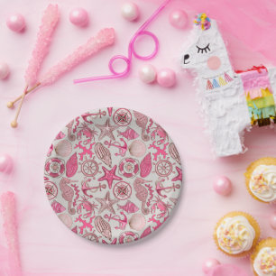 Pink Sea Pattern Paper Plate