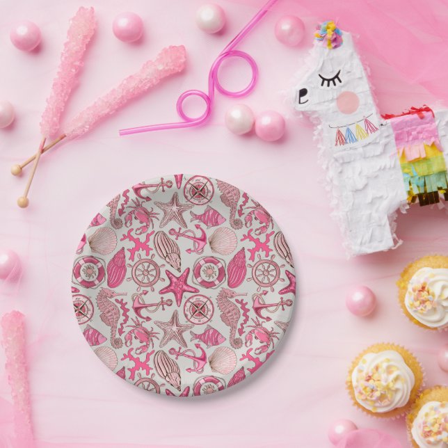 Pink Sea Pattern Paper Plate (Party)
