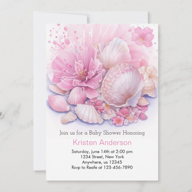 Pink Sea Shell Celebration Sea Girl Baby Shower Invitation (Front)