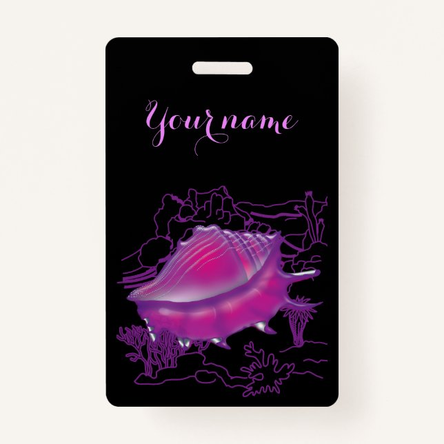 Pink sea shell ID badge (Front)