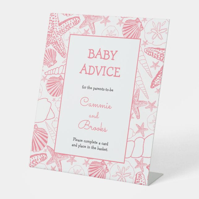 Pink Sea Shells baby advice table sign (Front)