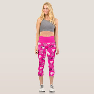 pink sea shells beach ocean capri leggings