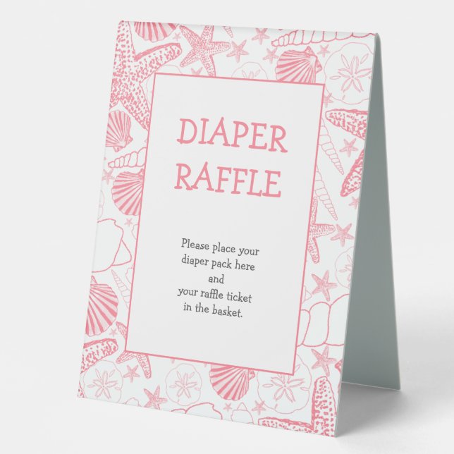 Pink Sea Shells diaper raffle table sign (Front)