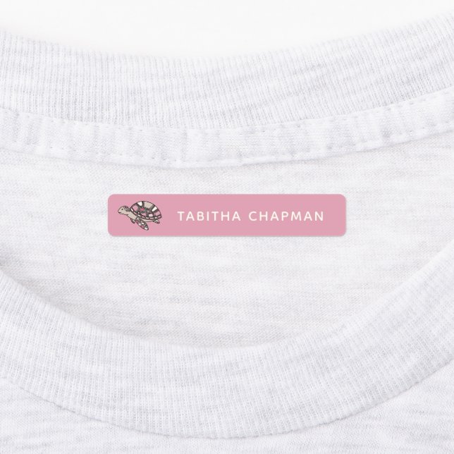 Pink Sea Turtle Iron on Clothing Labels (Affixed)