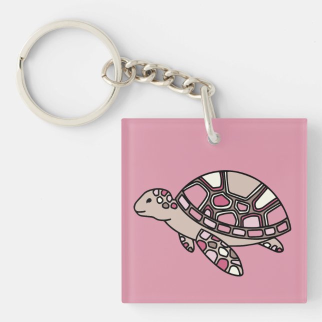 Pink Sea Turtle Key Ring (Front)