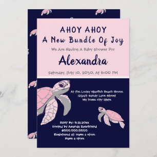 Pink  Sea Turtle Navy Nautical Girl Baby Shower