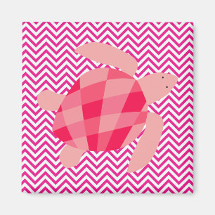Pink Sea Turtle on Pink Chevron Stripe Magnet