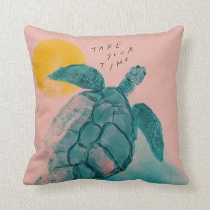Pink Sea Turtle Painting Cushion
