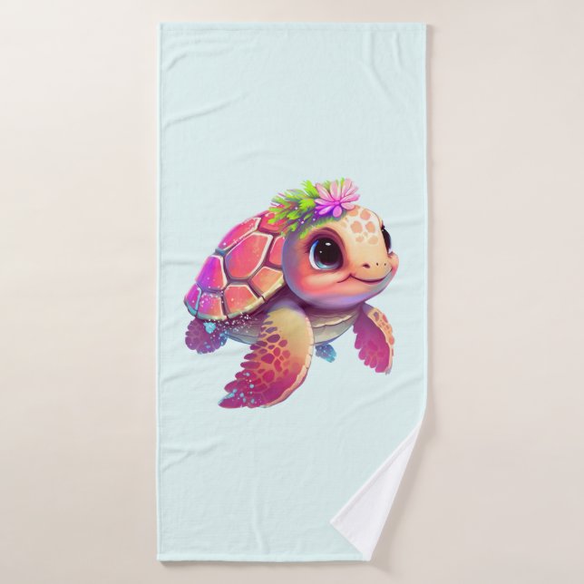 Pink Sea Turtle Whimsical & Cute Bath Towel Set (Bath Towel)