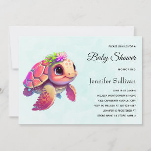 Pink Sea Turtle Whimsical & Cute Invitation