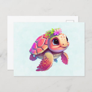 Pink Sea Turtle Whimsical & Cute Postcard