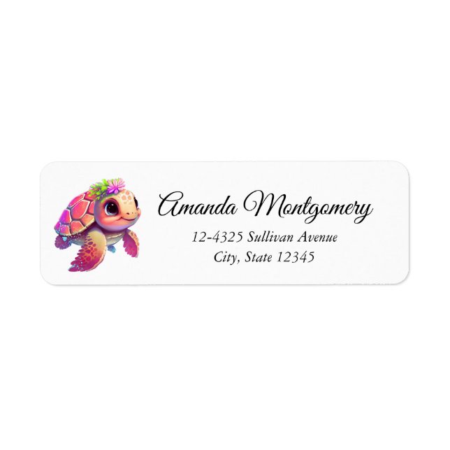 Pink Sea Turtle Whimsical & Cute Return Address Label (Front)