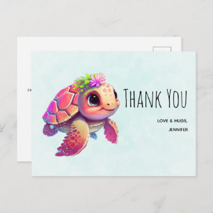 Pink Sea Turtle Whimsical & Cute Thank You Postcard