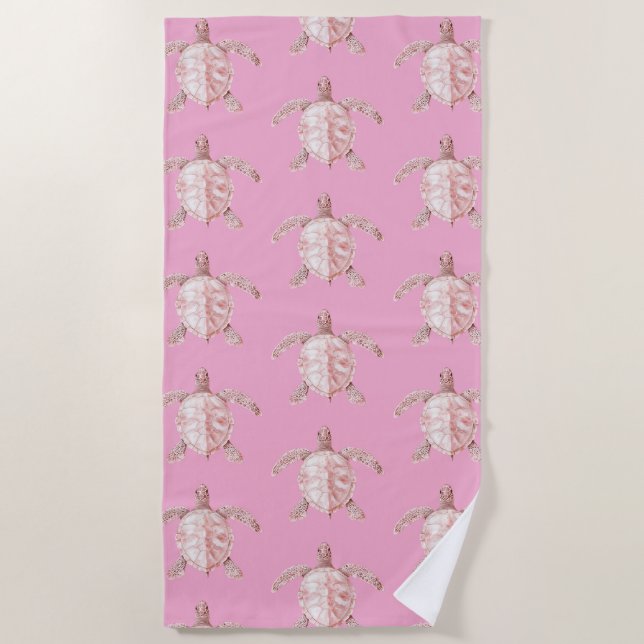 Pink Sea Turtles Beach Towel (Front)