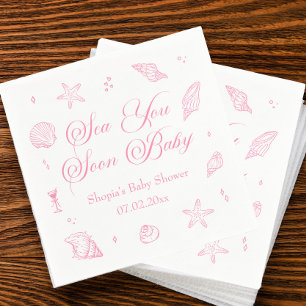 Pink Sea You Soon Coastal Baby Shower  Napkin