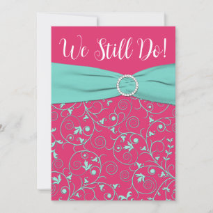Pink, Seafoam Green Swirls Anniversary Invitation