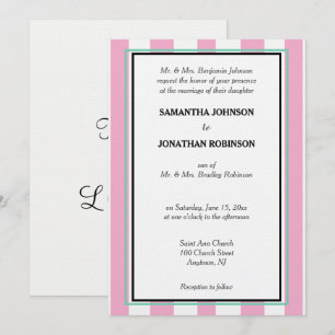 Pink Seafoam Green White Stripes Invitation