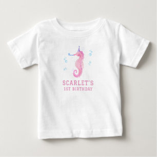 Pink Seahorse 1st birthday Baby T-Shirt