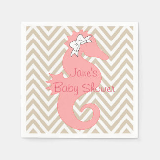 Pink Seahorse Beach Themed Baby Shower Napkins