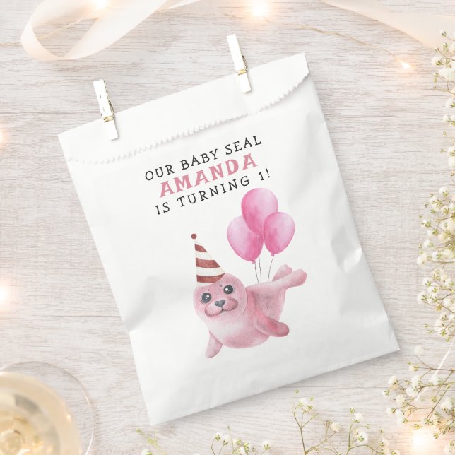 Pink Seal 1st Birthday Under The Sea Favour Bag (Clipped)