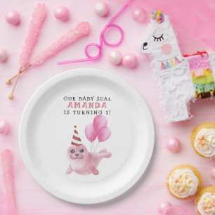 Pink Seal 1st Birthday Under The Sea Paper Plate