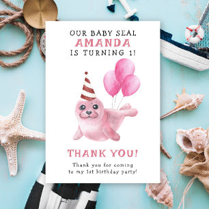 Pink Seal 1st Birthday Under The Sea Thank You Card