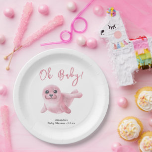 Pink Seal Baby Shower Paper Plate