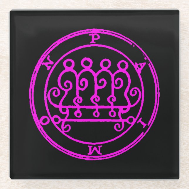 Pink Seal of Paimon Demonology Sigil Glass Coaster (Front)