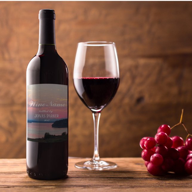 Pink Seascape Sunset Personalized Wine Label (In Situ)
