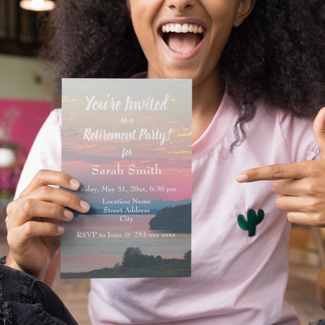 Pink Seascape Sunset Retirement Party Invitation (In Situ)