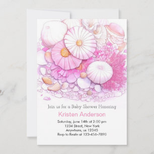 Pink Seashell Adventure Shore Girl Baby Shower Invitation
