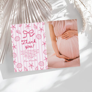 Pink Seashell Coastal Beach Baby Shower Photo Thank You Card