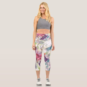 Pink seashell in the sea watercolor painting capri leggings