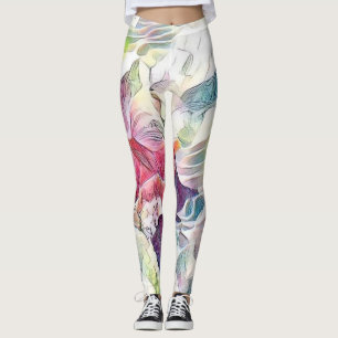 Pink seashell in the sea watercolor painting leggings