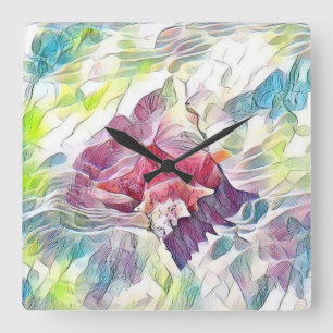 Pink seashell in the sea watercolor painting square wall clock