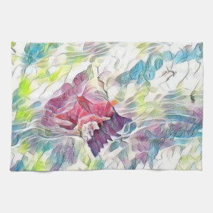 Pink seashell in the sea watercolor painting tea towel