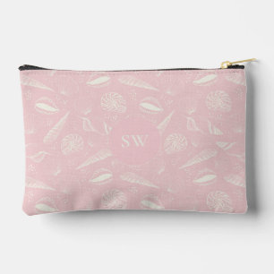 Pink seashell pattern monogram accessory pouch