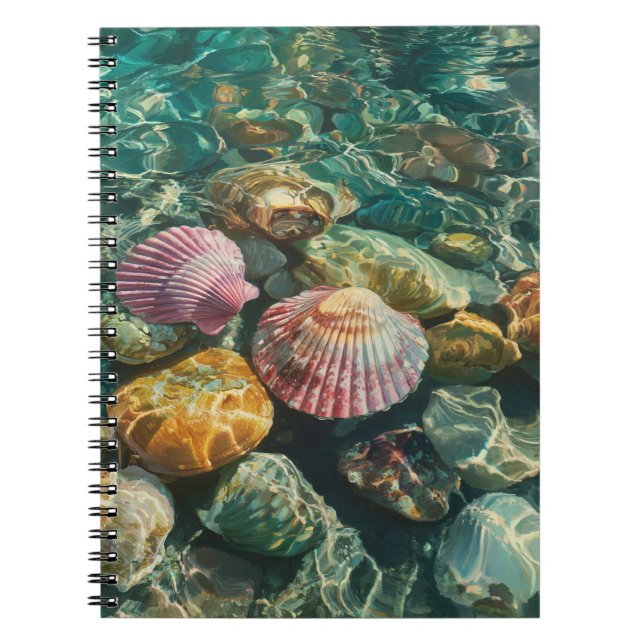 Pink Seashells Clear Ocean Notebook (Front)