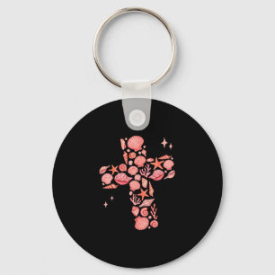 Pink Seashells Faith Cross Christian Seashell Beac Key Ring