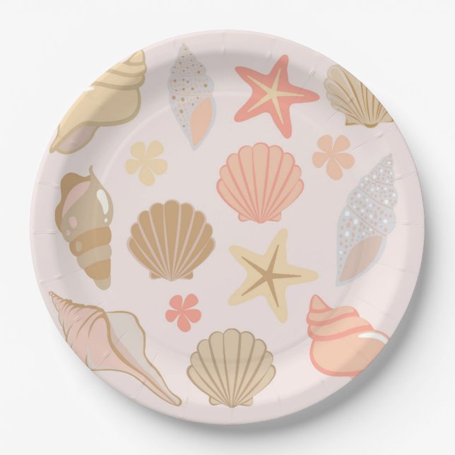Pink Seashells Pattern Paper Plate (Front)