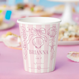 Pink seashells preppy beach girls birthday custom paper cups