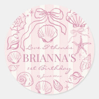 Pink seashells preppy beach girls birthday favour