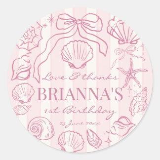 Pink seashells preppy beach girls birthday favour classic round sticker
